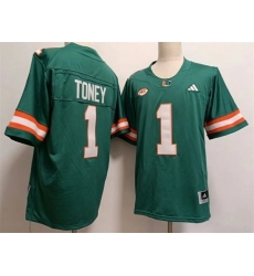 Men Miami Hurricanes  1 Malachi Toney Aqua Stitched Football Jersey