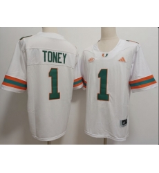 Men Miami Hurricanes  1 Malachi Toney White Stitched Football Jersey