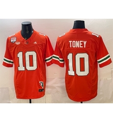 Men Miami Hurricanes  10 Malachi Toney Orange F U S E  Fiesta Bowl Champions   Florida Patch Stitched Football Jersey