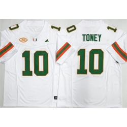 Men Miami Hurricanes 10 Malachi Toney White F U S E  2026 Stitched Football Jersey