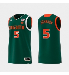 Men Miami Hurricanes Zach Johnson Green Replica College Basketball Jersey