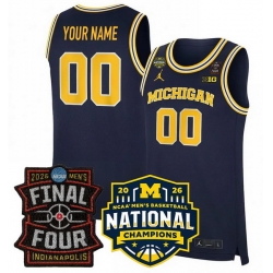 Men Michigan Wolverines ACTIVE PLAYER Custom Navy 2025 26 Final Four   National Champions Patch Stitched Basketball Jersey