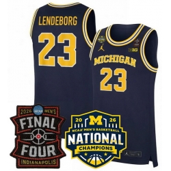 Men Michigan Wolverines  Yaxel Lendeborg Navy 2025 26 Final Four   National Champions Patch Stitched Basketball Jersey