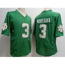 Men Notre Dame Fighting Irish Joe Montana #3 Green 2023 Stitched Jersey