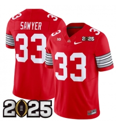 Men's Ohio State Buckeyes #33 Jack Sawyer Red 2025 CFP Final Patch F.U.S.E. Vapor Limited Stitched Football Jersey