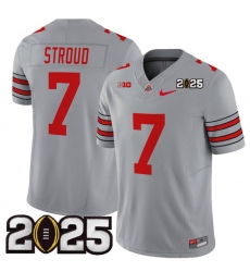 Men's Ohio State Buckeyes #7 C.J. Stroud Grey 2025 CFP Final Patch F.U.S.E. Vapor Limited Stitched Football Jersey