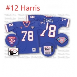 Mitchell And Ness Buffalo Bills Harris #12 Royal Blue 35th Anniversary Patch Authentic Throwback NFL Jersey
