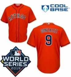 Mens Majestic Houston Astros 9 Marwin Gonzalez Replica Orange Alternate Cool Base Sitched 2019 World Series Patch jersey