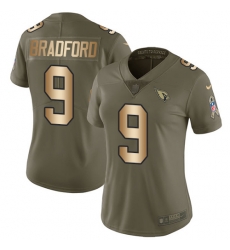 Nike Cardinals #9 Sam Bradford Olive Gold Womens Stitched NFL Limited 2017 Salute to Service Jersey