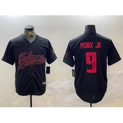 Men Atlanta Falcons 9 Michael Penix Jr  Black With Patch Cool Base Stitched Baseball Jersey