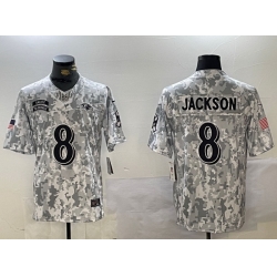 Men Baltimore Ravens 8 Lamar Jackson 2024 F U S E Arctic Camo Salute To Service Limited Stitched Football Jersey