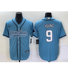 Men Carolina Panthers 9 Bryce Young Blue With Patch Cool Base Stitched Baseball Jersey