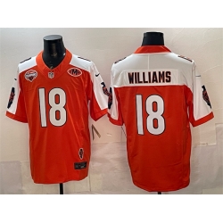 Men Chicago Bears 18 Caleb Williams Orange White F U S E  2025 NFC North Champions  26 VMH Patch Vapor Untouchable Limited Stitched Football Jersey