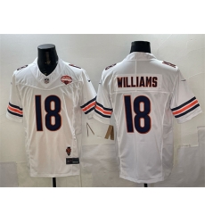 Men Chicago Bears 18 Caleb Williams White F U S E  2025 NFC North Champions  26 Illinois Patch Stitched Football Jersey