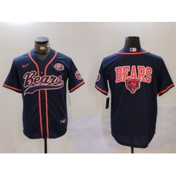 Men Chicago Bears Navy Team Big Logo With Patch Cool Base Stitched Baseball Jersey