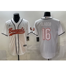 Men Cincinnati Bengals 16 Joe Flacco White With Patch Cool Base Stitched Baseball Jersey Men Cincinnati Bengals 16 Joe Flacco White With Patch Cool Base Stitched Baseball Jersey