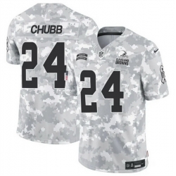 Men Cleveland Browns 24 Nick Chubb 2024 F U S E Arctic Camo Salute To Service Limited Stitched Football Jersey