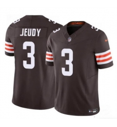 Men Cleveland Browns 3 Jerry Jeudy Brown 2023 F U S E  Vapor Limited Stitched Football Jersey