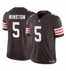 Men Cleveland Browns 5 Jameis Winston Brown 2023 F U S E Vapor Limited Stitched Football Jersey