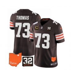 Men Cleveland Browns 73 Joe Thomas Brown 2023 F U S E  With Jim Brown Memorial Patch And 4 Star C Patch Vapor Untouchable Limited Stitched Jersey