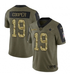 Men Dallas Cowboys 19 Amari Cooper 2021 Salute To Service Olive Camo Limited Stitched Jersey