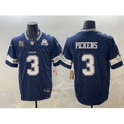 Men Dallas Cowboys 3 George pickens Navy F U S E  With 5x Super Bowl Champions  26 Established In 1960 Patch Vapor Limited Stitched Football Jersey