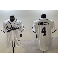 Men Dallas Cowboys 4 White Team With Patch Cool Base Stitched Baseball Jersey 2