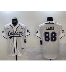 Men Dallas Cowboys 88 CeeDee Lamb White With Patch Cool Base Stitched Baseball Jersey 5