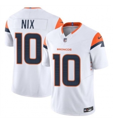 Men Denver Broncos 10 Bo Nix White 2024 Draft F U S E  Vapor Limited Stitched Football Jersey