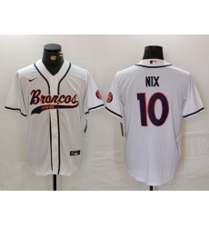 Men Denver Broncos 10 Bo Nix White Cool Base Stitched Baseball Jersey 2