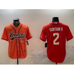 Men Denver Broncos 2 Pat Surtain II Orange Cool Base Stitched Baseball Jersey 1