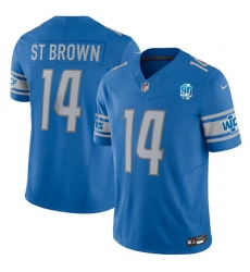 Men Detroit Lions 14 Amon Ra St  Brown Blue 2023 F U S E  90th Anniversary Vapor Untouchable Limited Stitched Jersey