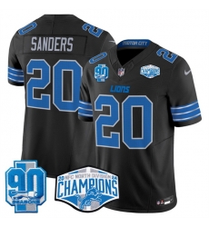 Men Detroit Lions 20 Barry Sanders Black 2024 NFC North Champions 90th Anniversary Patch F U S E  Vapor Limited Stitched Jersey