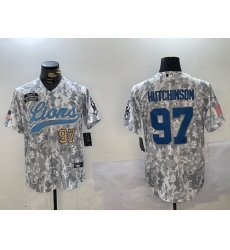 Men Detroit Lions 97 Aidan Hutchinson 2024 Arctic Camo Salute To Service Stitched Baseball Jersey 2