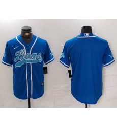 Men Detroit Lions Blank Blue Cool Base Stitched Baseball Jersey