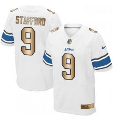 Men Nike Detroit Lions 9 Matthew Stafford Elite WhiteGold NFL Jersey