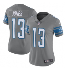 Nike Lions #13 T J Jones Gray Womens Stitched NFL Limited Rush Jersey