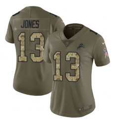 Nike Lions #13 T J Jones Olive Camo Womens Stitched NFL Limited 2017 Salute to Service Jersey