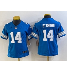 Women Detroit Lions 14 Amon Ra St  Brown Blue 2024 F U S E  Vapor Limited Stitched Jersey