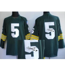 Green Bay Packers 5 Paul Hornung Green Long Sleeve Throwback M&N Signed NFL Jerseys