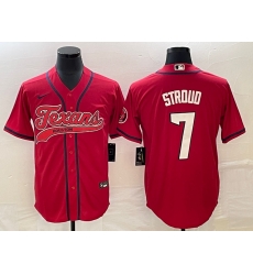 Men Houston Texans 7 C J  Stroud Red With Patch Cool Base Stitched Baseball Jersey