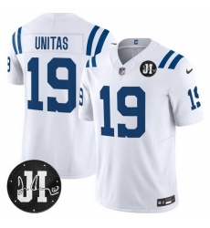 Men Indianapolis Colts 19 Johnny Unitas White 2025 F U S E Jim Irsay Patch Vapor Limited Stitched Football Jersey Men Indianapolis Colts 19 Johnny Unitas White 2025 F U S E Jim Irsay Patch Vapor Limited Stitched Football Jersey