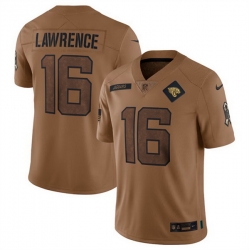 Men Jacksonville Jaguars 16 Trevor Lawrence 2023 Brown Salute To Service Vapor Untouchable Limited Stitched Jersey