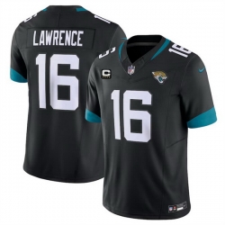 Men Jacksonville Jaguars 16 Trevor Lawrence Black With 4 Star C Patch Vapor Untouchable Limited Stitched Jersey