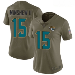 Jaguars #15 Gardner Minshew II Olive Women Stitched Football Limited 2017 Salute to Service Jersey