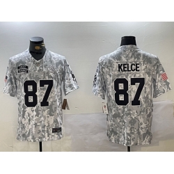 Men Kansas City Chiefs 87 Travis Kelce 2024 F U S E Arctic Camo Salute To Service Limited Stitched Football Jersey