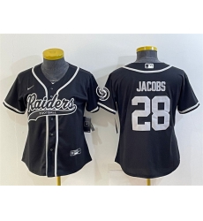 Women Las Vegas Raiders 28 Josh Jacobs Black With Patch Cool Base Stitched Baseball Jersey