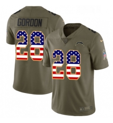 Men Nike Los Angeles Chargers 28 Melvin Gordon Limited OliveUSA Flag 2017 Salute to Service NFL Jersey