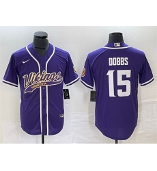 Men Minnesota Vikings 15 Josh Dobbs Purple Cool Base Stitched Baseball Jersey