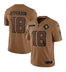 Men Minnesota Vikings 18 Justin Jefferson 2023 Brown Salute To Service Limited Stitched Jersey